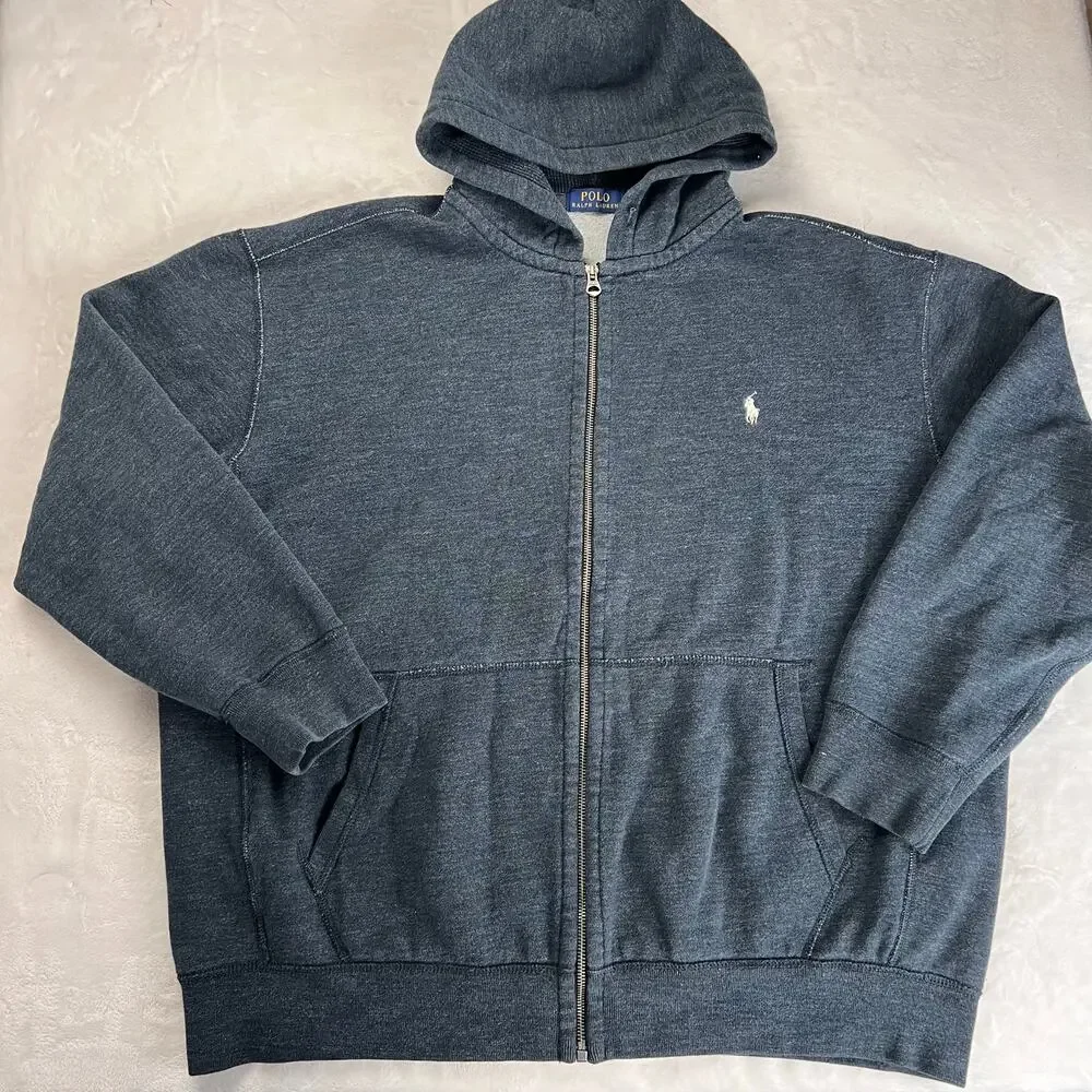 Polo Ralph Lauren Heathered Blue Zip Up Hooded sweatshirt men’s size 2XB